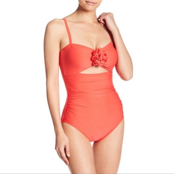 Kate Spade 3D Rose Peep Hole One Piece Swimsuit Coral Small - Picture 1 of 5